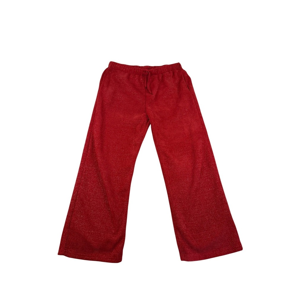 Red Sparkly Wide‎ Leg Lounge Pants High Waist Glitter Festive Holiday Large